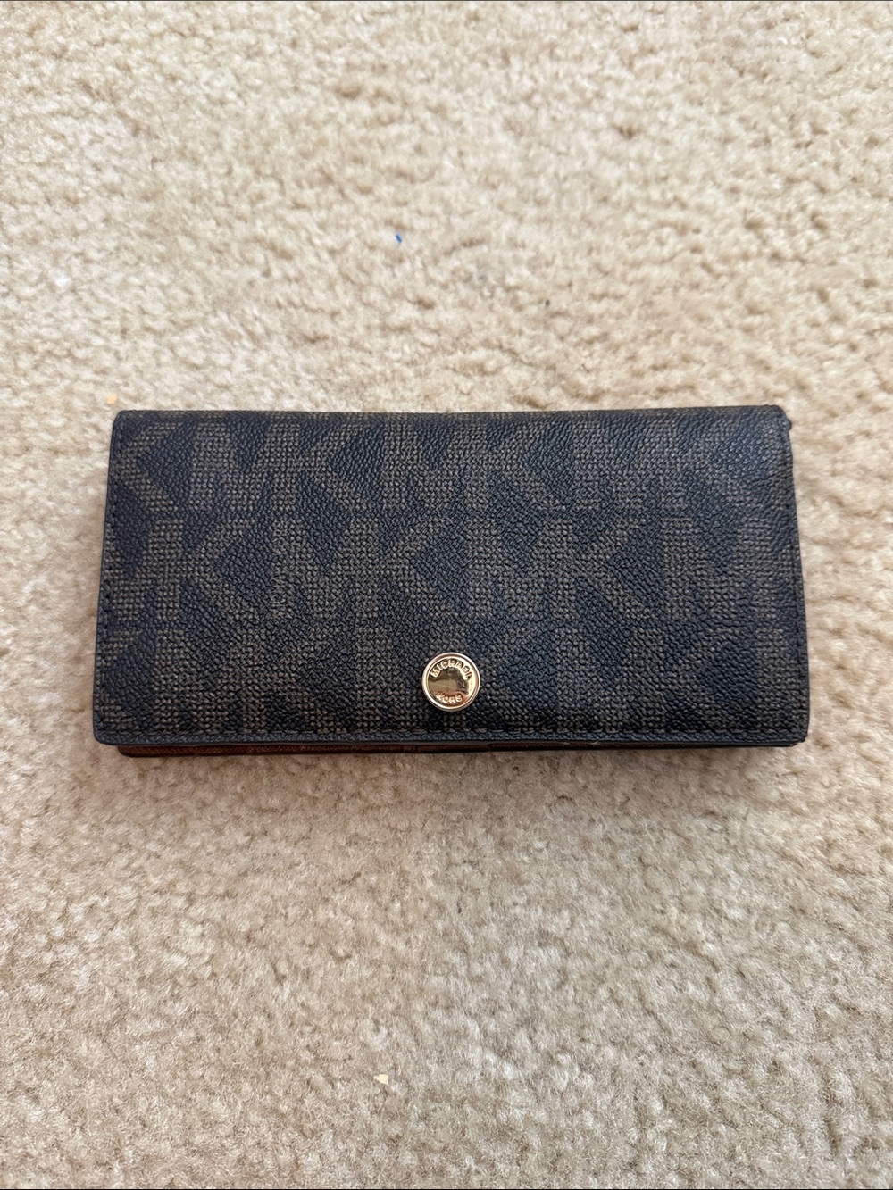 Michael Kors Brown Signature MK Continental Wallet with Gold Button